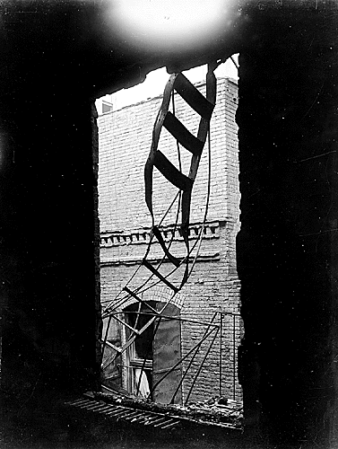 Rusty fire escape that collapsed