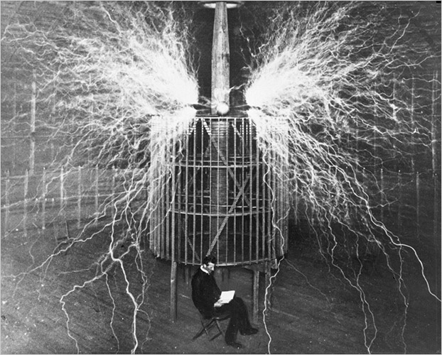 Nikola Tesla in his lab