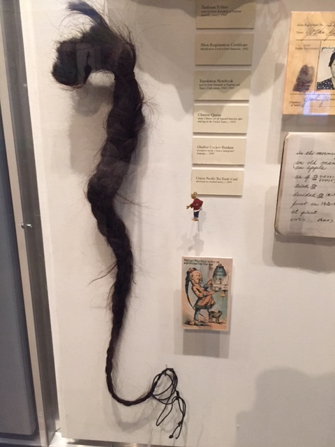 A long ponytail was traditional for many Chinese males. Some men, upon moving to the US, cut their hair in a symbolic gesture. This ponytail is just as the owner left it