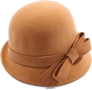 Ladies Wool Felt Bucket Hat Women Vintage Cloche Fedora Winter Church Bowler Hat with Bow